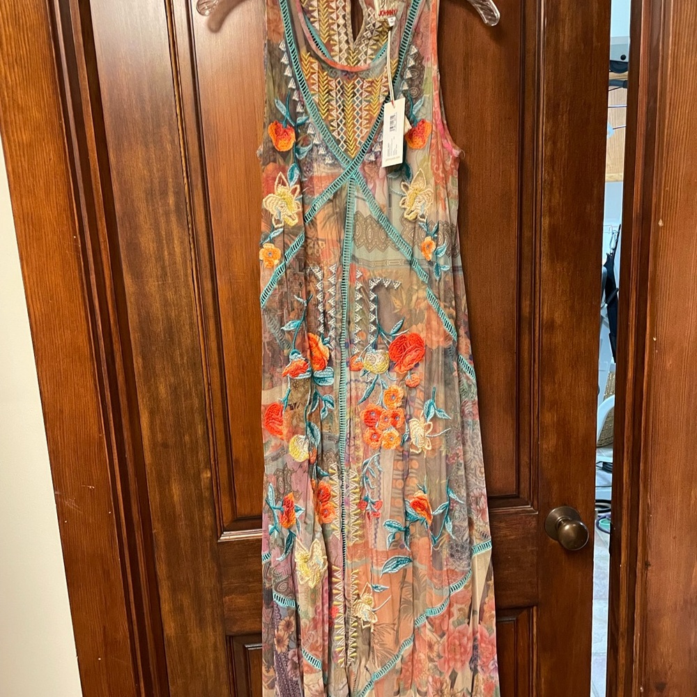Johnny Was Multicolor Embroidered Maxi Dress